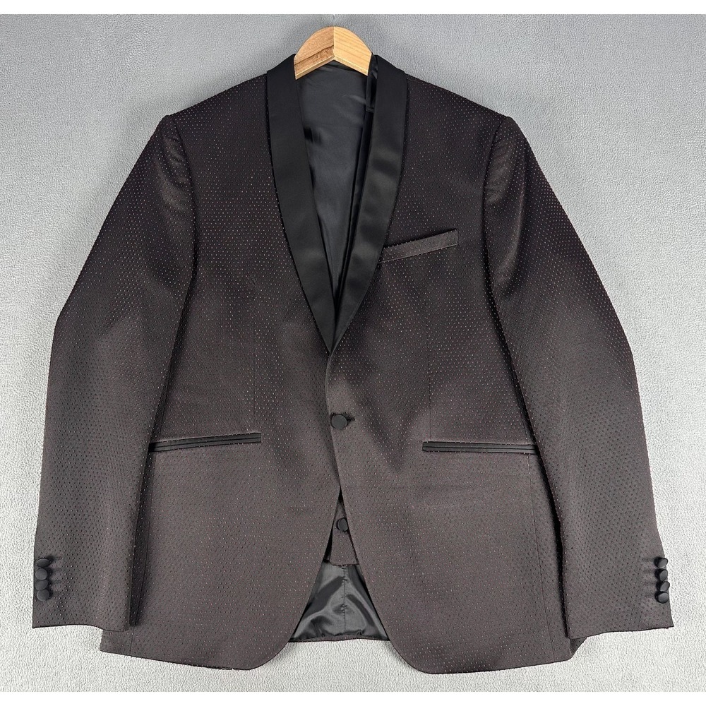Esta Nicci Tuxedo Jacket Mens EU 60 Black Red Donegal Slub Texture Vest Bow Tie